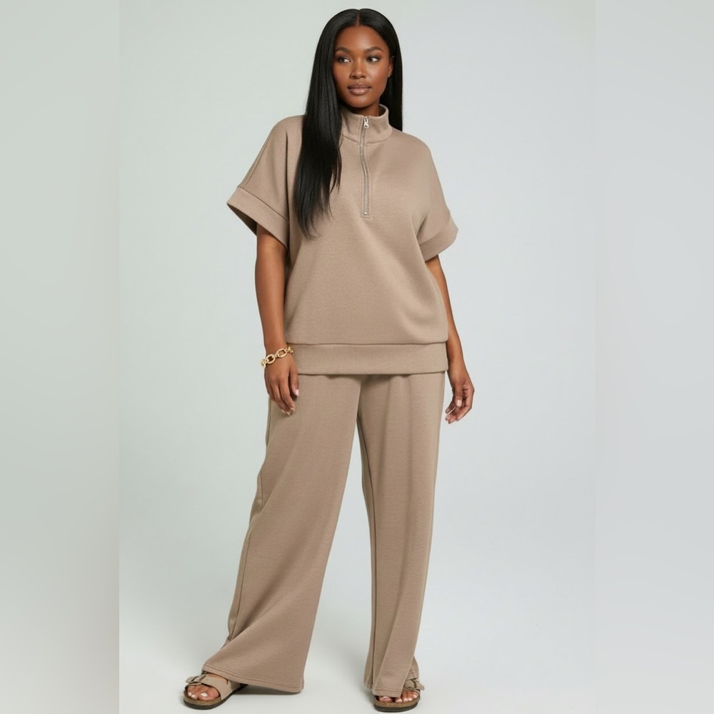 Zenana Outfitters Taupe Wide Leg Pants & Top Set